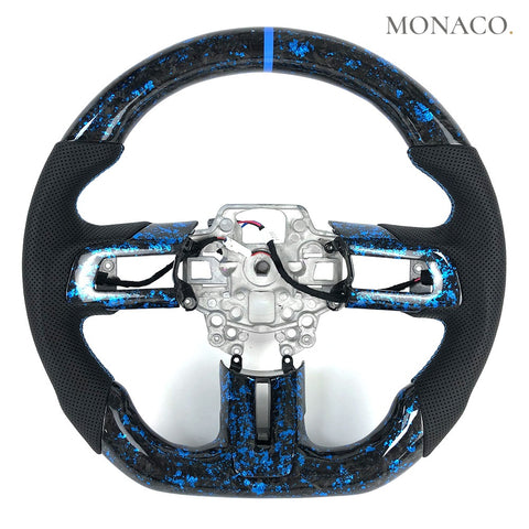 Custom carbon fiber steering wheel for Ford Mustang S550 GT EcoBoost Shelby (2015–2023): Blue Forged Carbon