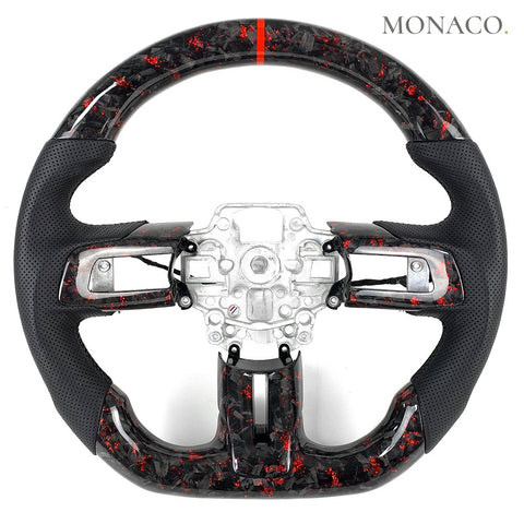 Custom carbon fiber steering wheel for Ford Mustang S550 GT Shelby GT350 GT500 (2015–2023): Red Forged Carbon