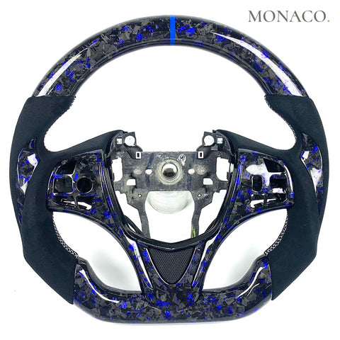 Custom carbon fiber steering wheel for Acura TLX TL RDX ZDX (2009–2019): Black Suede Blue Powder Forged Carbon