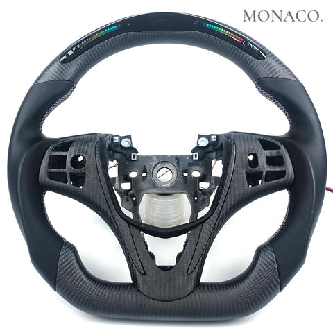 Custom carbon fiber steering wheel for Acura TSX ILX RDX TLX ZDX (2013–2020): Smooth Leather LED Matte Carbon