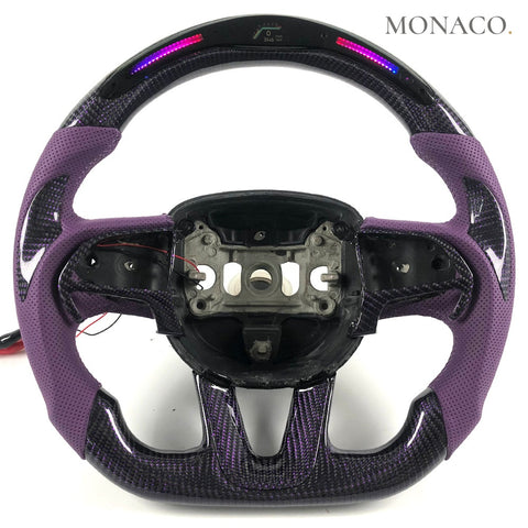 Custom carbon fiber steering wheel for Dodge Challenger Charger SRT Hellcat (2015–2023): LED Purple Carbon