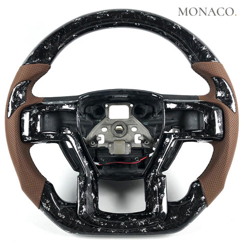 Custom carbon fiber steering wheel for Ford F-150 Raptor Ranger (2018–2021): Brown Perforated Leather Silver Forged Carbon