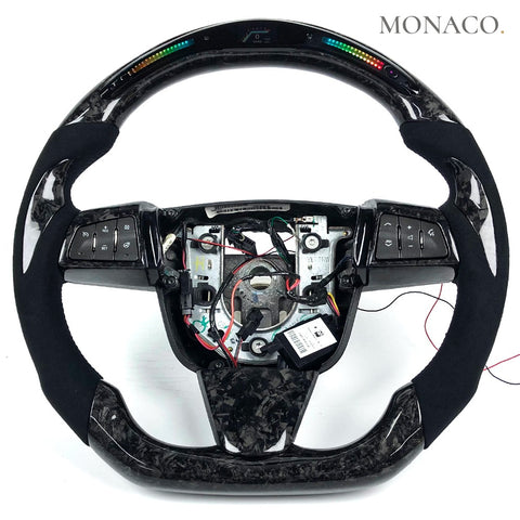 Custom carbon fiber steering wheel for Cadillac CTS CTS-V CT4 CT5 ATS ATS-V (2013–2023): Black Suede LED Forged Carbon