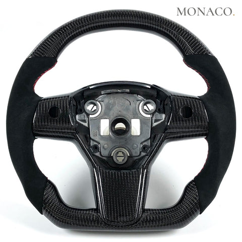 Custom carbon fiber steering wheel for Tesla Model 3 Model Y Model X Model S (2016–2023): Suede Carbon