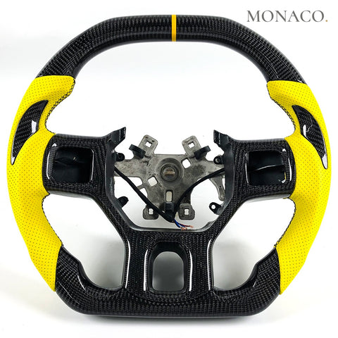 Custom carbon fiber steering wheel for Dodge Ram 1500 2500 3500 4500 (2013–2018): Yellow Perforated Leather Carbon