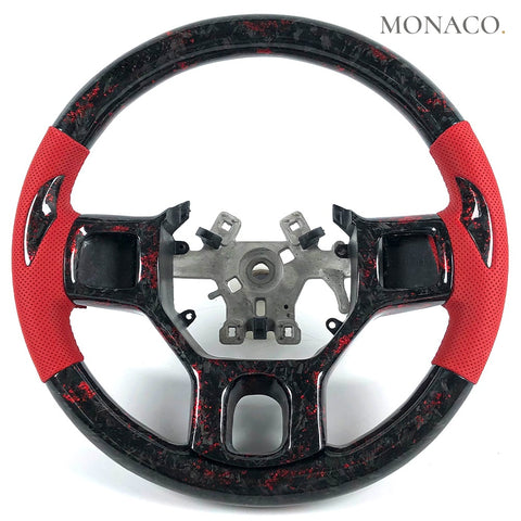 Custom carbon fiber steering wheel for Dodge Ram 1500 2500 3500 4500 (2010–2013): Red Perforated Leather Red Forged Carbon