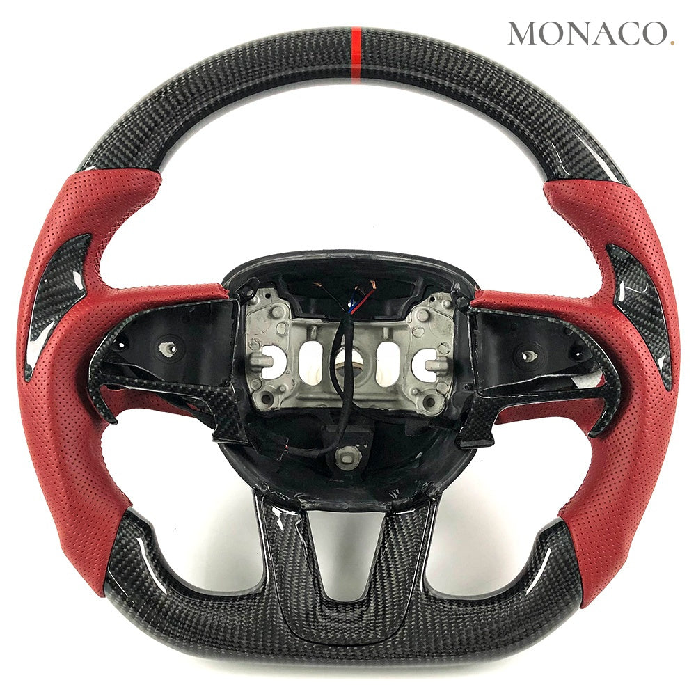 2012–2017 Dodge Charger Carbon Fiber Steering Wheel – Red Perforated Leather & Carbon Fiber