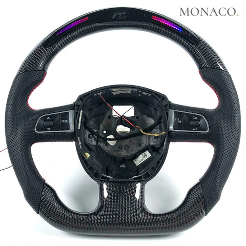 Custom carbon fiber steering wheel for Audi A3 A4 A5 A6 A7 A8 S3 S5 S6 S7 RS3 RS4 RS5 RS6 RS7 (2016–2024): Perforated Leather LED Carbon