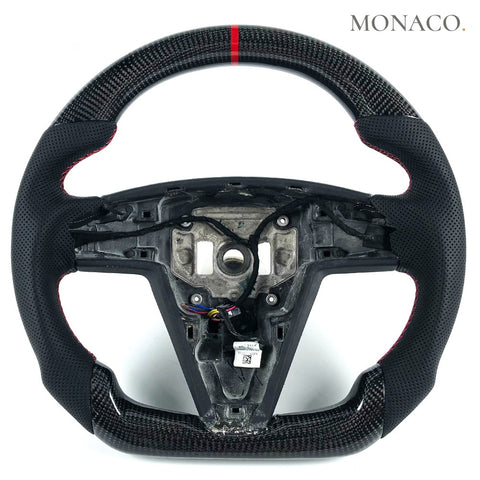 Custom carbon fiber steering wheel for Tesla Model Y (2021–2023): Perforated Leather Carbon