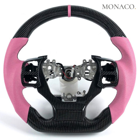 Custom carbon fiber steering wheel for Lexus NX IS IS300 IS350 ES (2014–2022): Pink Perforated Leather Carbon