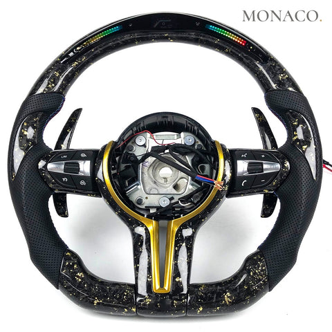 Custom carbon fiber steering wheel for BMW M3 F80, M4 F82, 3 Series F30, 5 Series F10, X3, X5 (2012–2020): Gold Forged Carbon