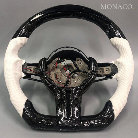 Custom carbon fiber steering wheel for BMW M3 F80, M4 F82, 3 Series F30, 5 Series F10 (2012–2020): White Perforated Leather