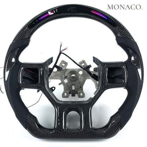 Custom carbon fiber steering wheel for Dodge Ram 1500 2500 3500 (2013–2018): Perforated Leather LED Carbon
