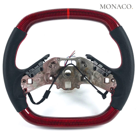Custom carbon fiber steering wheel for Chevrolet Corvette C8 (2020–2024): Perforated Leather Red Carbon