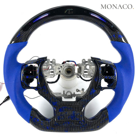Custom carbon fiber steering wheel for Lexus NX IS ES RX GS GX (2014–2022): LED Blue Powder Forged Carbon
