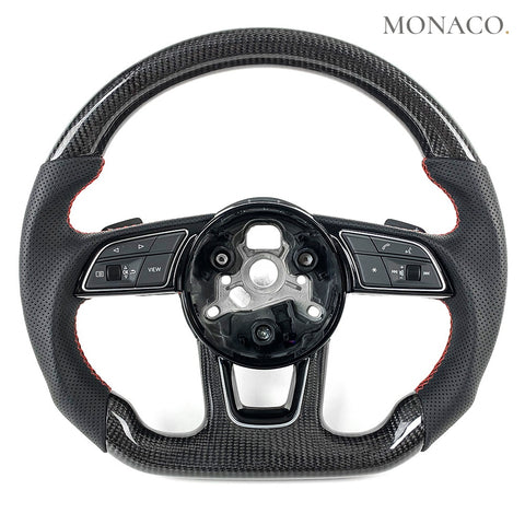 Custom carbon fiber steering wheel for Audi A3 S3 RS3 8V (2017–2020): Perforated Leather Carbon