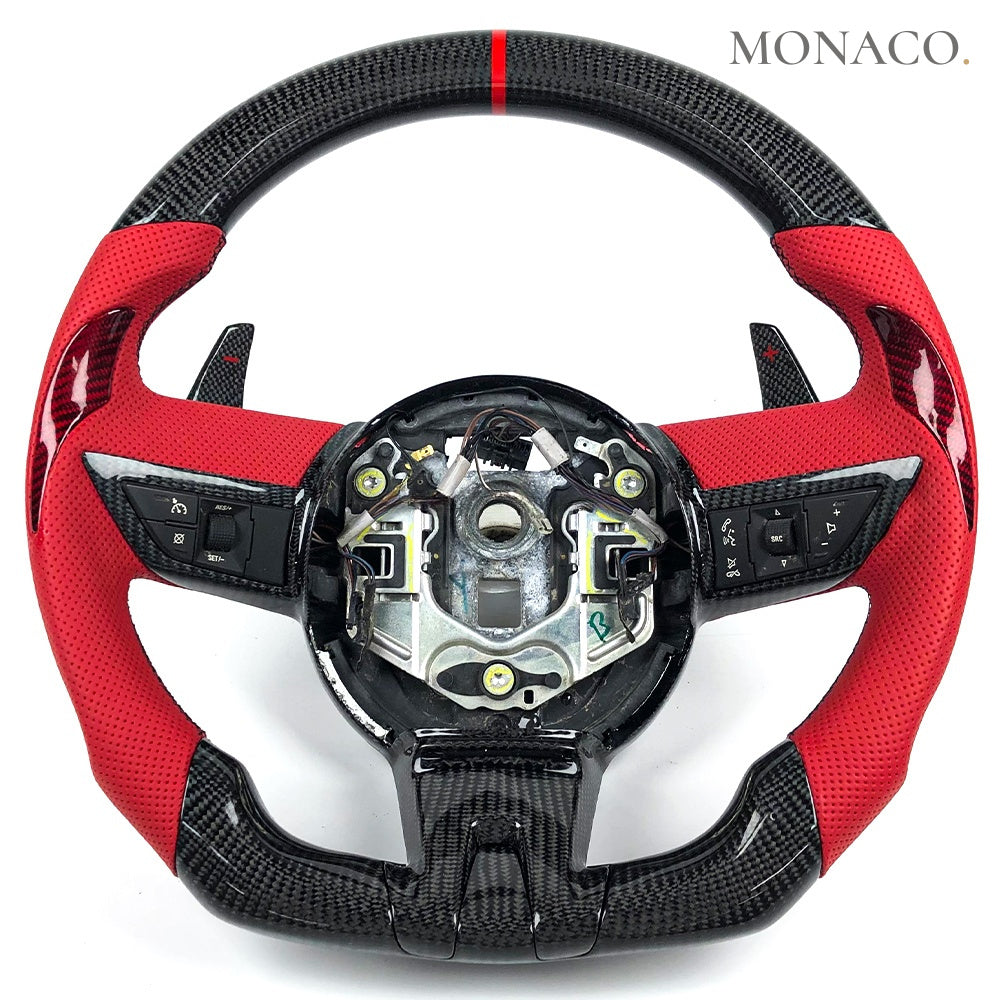 2014–2015 Chevrolet Camaro (5th Gen) Carbon Fiber Steering Wheel – Red Perforated Leather & Carbon Fiber