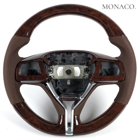 Custom carbon fiber steering wheel for Maserati Ghibli Quattroporte GTS (2014–2019): Brown Perforated Leather Wood