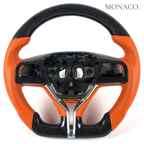 Custom carbon fiber steering wheel for Maserati Levante Ghibli Quattroporte (2020–2023): Orange Perforated Leather Carbon