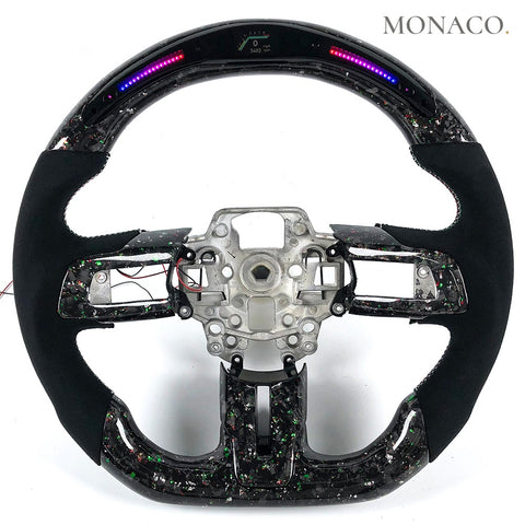Custom carbon fiber steering wheel for Ford Mustang S550 (2015–2021): LED Forged Carbon