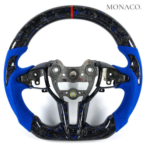 Custom carbon fiber steering wheel for Hyundai Elantra N i30N i20N (2017–2023): Blue Suede Blue Forged Carbon