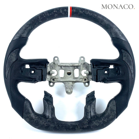Custom carbon fiber steering wheel for Dodge Ram 1500 2500 3500 (2013–2018): Black Perforated Leather Matte Forged Carbon