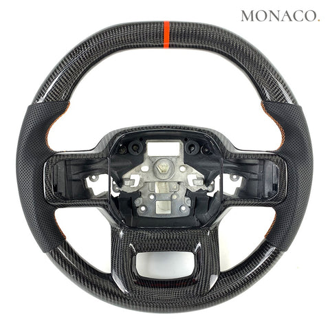 Custom carbon fiber steering wheel for Ford F-250 F-350 F-450 Super Duty Raptor (2017–2022): Black Perforated Leather Carbon