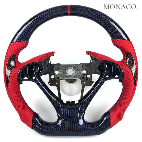 Custom carbon fiber steering wheel for Acura TL TLX ILX RDX ZDX MDX (2013–2016): Red Perforated Leather Blue Carbon