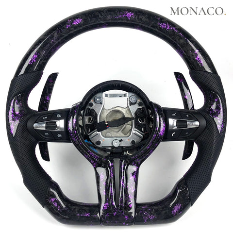 Custom carbon fiber steering wheel for BMW M2 F87, M3 F80, 3 Series F30, 5 Series F10, 2 Series F22 (2012–2020): Purple Forged Carbon