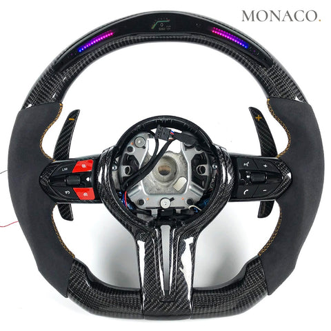 Custom carbon fiber steering wheel for BMW M3 F80, M4 F82, 3 Series F30, 5 Series F10 (2012–2020): Black Suede