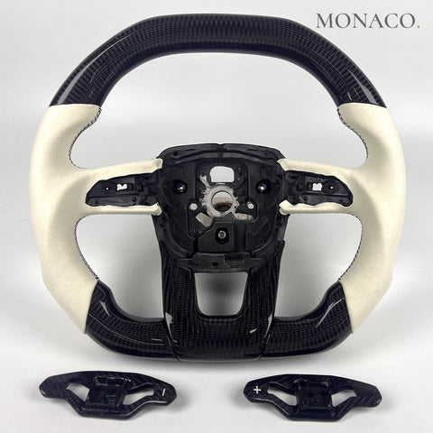 Custom carbon fiber steering wheel for Lamborghini Aventador Urus (2018–2024): White Suede Carbon