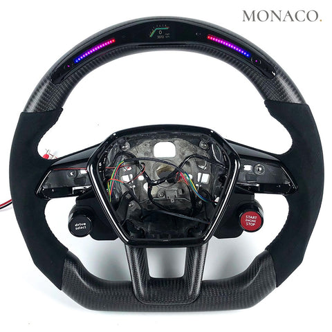 Custom carbon fiber steering wheel for Audi A6 C8 A7 S6 S7 RS6 RS7 A4 A3 (2019–2025): Black Suede LED Matte Carbon