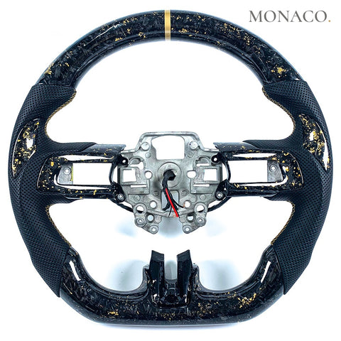 Custom carbon fiber steering wheel for Ford Mustang S550 (2015–2018): Perforated Leather Forged Carbon