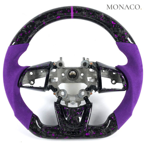 Custom carbon fiber steering wheel for Kia Stinger GT (2020–2023): Purple Suede Forged Carbon