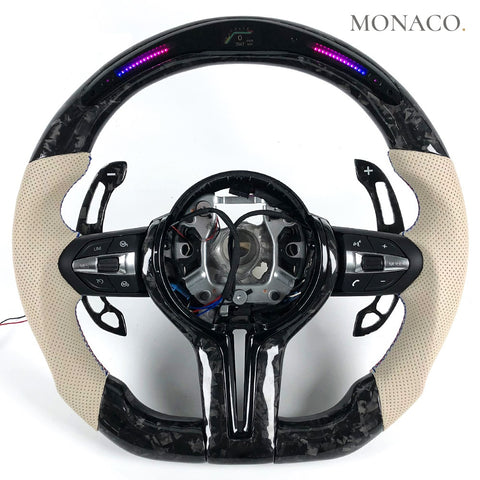 Custom carbon fiber steering wheel for BMW M3 F80, M4 F82, 3 Series F30, 5 Series F10 (2012–2020): Beige Perforated Leather