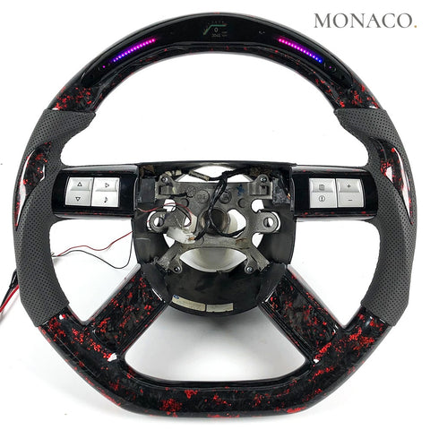 Custom carbon fiber steering wheel for Chrysler 300C (2010–2012): Grey Perforated Leather LED Forged Carbon