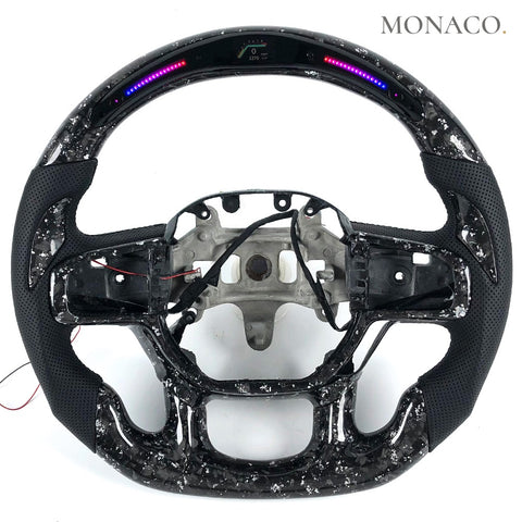 Custom carbon fiber steering wheel for Dodge Ram 1500 (2010–2013): Perforated Leather LED Forged Carbon
