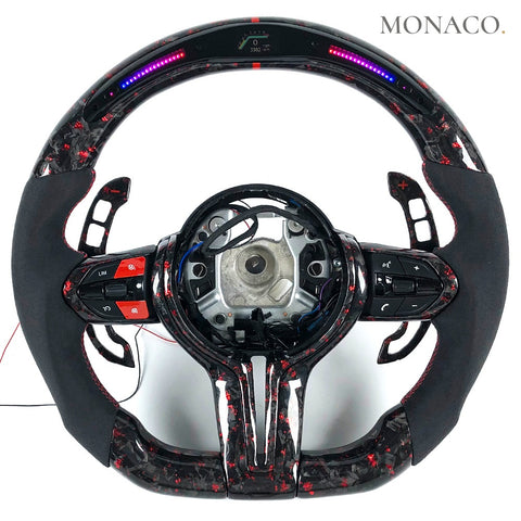 Custom carbon fiber steering wheel for BMW M3 F80, M4 F82, M2 F87, 3 Series F30, 5 Series F10 (2012–2020): Red Forged Carbon