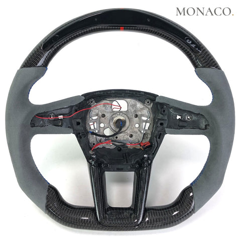 Custom carbon fiber steering wheel for Audi A3 A4 A5 A6 A7 C7 C8 Q3 Q5 Q7 RS3 RS4 (2016–2022): Grey Suede LED Carbon