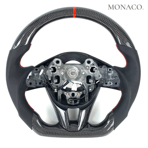 Custom carbon fiber steering wheel for Mazda Mazda6 Atenza Mazda3 Axela (2014–2021): Black Perforated Leather Carbon