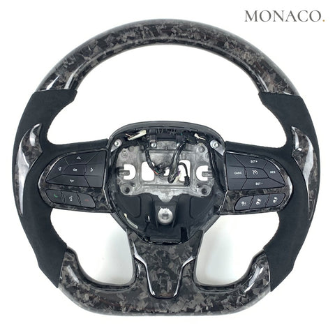 Custom carbon fiber steering wheel for Chrysler 300 300C (2011–2020): Black Suede Forged Carbon