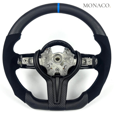 Custom carbon fiber steering wheel for BMW M3 F80, M5 F10, 3 Series F30, X5 (2012–2020): Black Suede