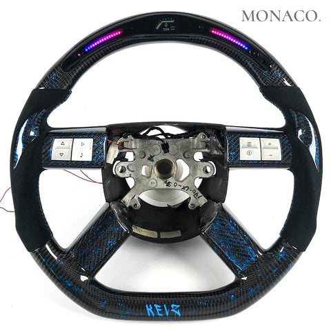 Custom carbon fiber steering wheel for Chrysler 300 300C, Dodge (2008–2012): LED Blue Powder Carbon
