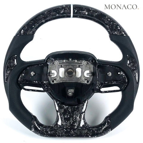 Custom carbon fiber steering wheel for Chrysler 300 300C (2011–2012): Black Perforated Leather Forged Carbon