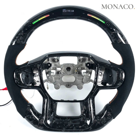 Custom carbon fiber steering wheel for Ford Ranger Raptor F-150 (2013–2020): Suede Forged Carbon