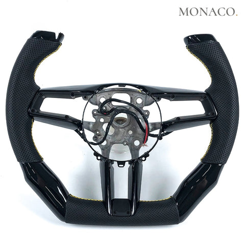 Custom carbon fiber steering wheel for Porsche Cayenne Panamera 911 Boxster 981 987 718 (2015–2016): Perforated Leather Wood