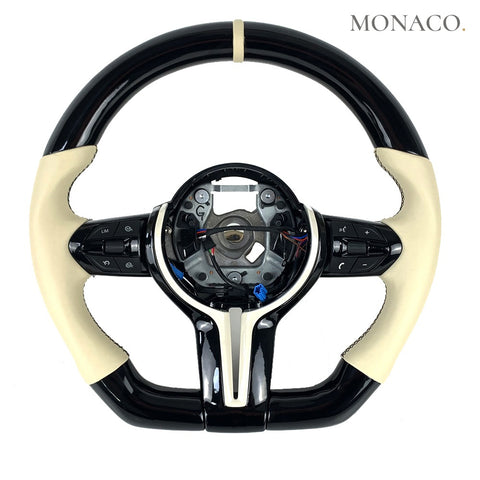 Custom carbon fiber steering wheel for BMW M3 F80, M4 F82, 3 Series F30, 5 Series F10 (2012–2020): Beige Leather