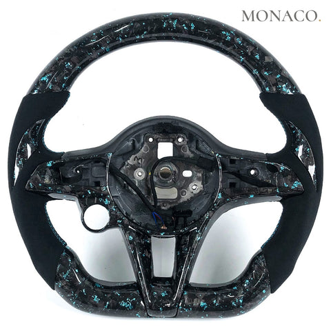 Custom carbon fiber steering wheel for Alfa Romeo Giulia Stelvio (2016–2019): Suede Forged Carbon