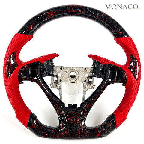Custom carbon fiber steering wheel for Acura TL TSX ILX RDX TLX RLX (2012–2016): Red Perforated Leather Forged Carbon