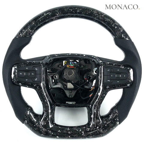 Custom carbon fiber steering wheel for Dodge Ram 1500 4500 5500 (2010–2012): Perforated Leather Forged Carbon